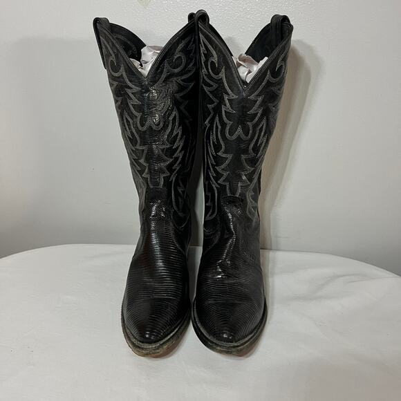 VTG Dan Post P2393 Boots Mens Cowboy Black Teju Lizard Skin Leather Western 8D - Picture 3 of 13